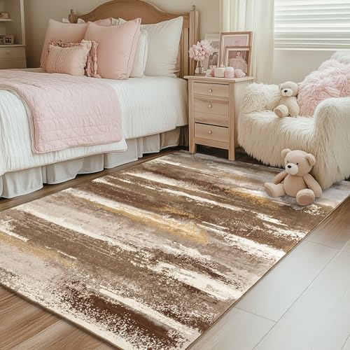 Entryway Rug 3x5 Bedroom Area Rugs: Modern Abstract Throw Rug - color: Brown, size: 3' x 5' (Rectangular)