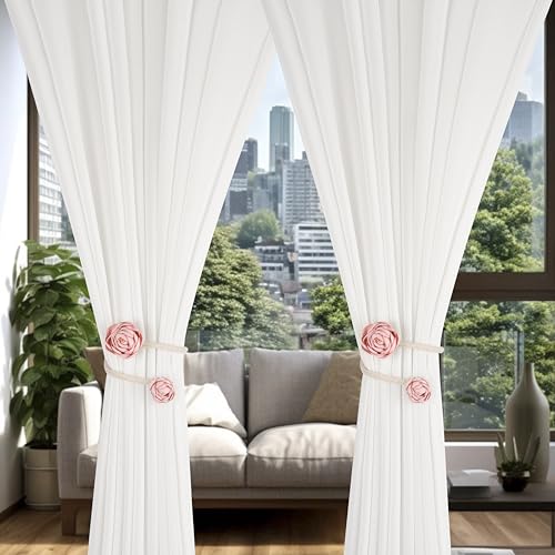 SUQ I OME Handmade Artificial Rose Flower Curtain Holdbacks, Pink - color: Pink
