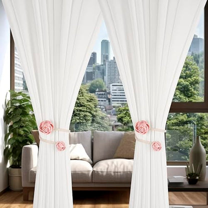 SUQ I OME Handmade Artificial Rose Flower Curtain Holdbacks, Pink - color: Pink