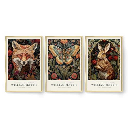 OVVGVV William Morris Wall Art set of 3 large Framed Vintage botanical Colorful Abstract Nature Flowers Canvas Art for Living Room Bedroom Office Decor(Style7, 3pcs 16x24 Gold Frame) - color: Type7-Gold, size: 16x24 in