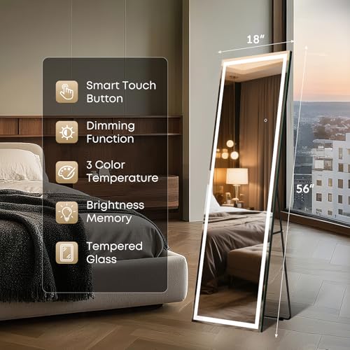 Kosmonia 56"x18" Full Length LED Mirror with Lights - color: Frameless-led, size: 56"L x 18"W