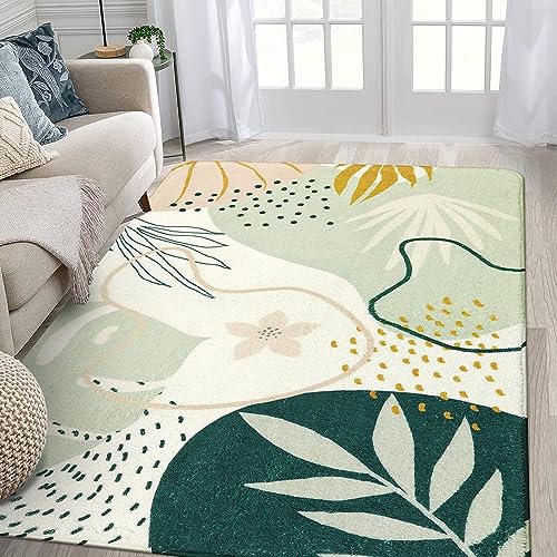 Lahome Sage Green Boho Area Rug 5x7, Washable Non Slip Soft Botanical Rug for Living Room Bedroom Cozy Home Decor - color: Green, size: 5' x 7' (Rectangular)