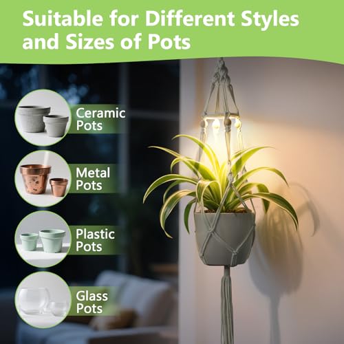 2 Pack Macrame Plant Hanger with Grow Light for Indoor Plants - color: Plant Hanger Ivory(daylight)