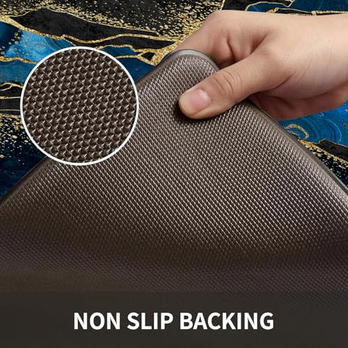 Kitchen Mats Set of 2, Cushioned Anti Fatigue Non Slip Waterproof Runner, Blue and Gold Marble Design, PVC Memory Foam for Kitchen Sink and Laundry - color: Blue Marble 2