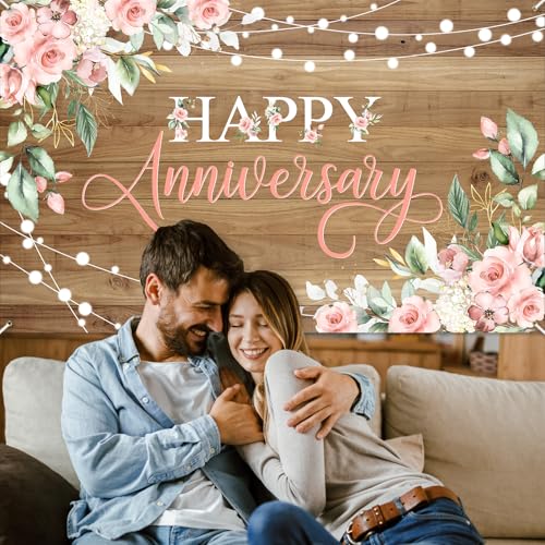 Avezano Happy Anniversary Backdrop Banner for Women, 6x3.6ft