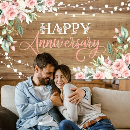 Avezano Happy Anniversary Backdrop Banner for Women, 6x3.6ft