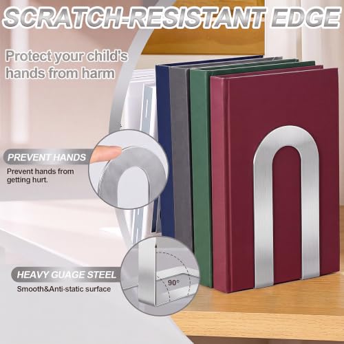 Chunful 6 Pcs Sliver Metal BookEnds Shelves, 7.5 x 5.75 x 3.5 in - color: Sliver, size: 7.5*5.75*3.5inch