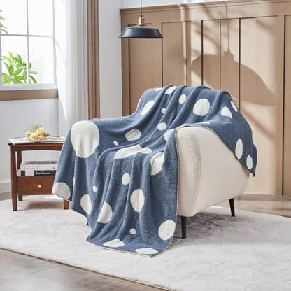 CozeCube Reversible Knitted Throw Blanket,Dusty Blue White Polka Dot50 x60 - color: D-dusty Blue and White, size: 50"x60"