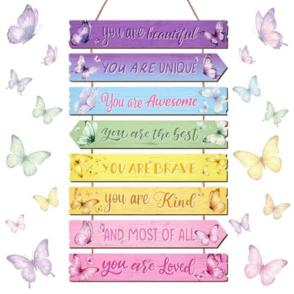 Wall Art Decor, Wooden, for Kitchen Dining Room, Rainbow Butterfly - style: Rainbow Butterfly