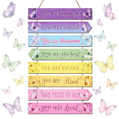 Wall Art Decor, Wooden, for Kitchen Dining Room, Rainbow Butterfly - style: Rainbow Butterfly