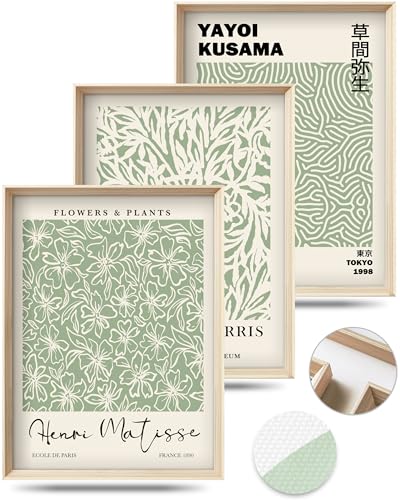 HesenDot Framed Wall Art Set of 3, Sage Green Botanical Wall Decor - color: Framed Green Botanical, size: 16"L x 12"W
