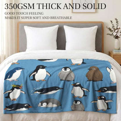 Jekeno Penguin Blue Throw Blanket 60"x80", Gifts for Women Girls - color: Blue White, size: 60"x80"