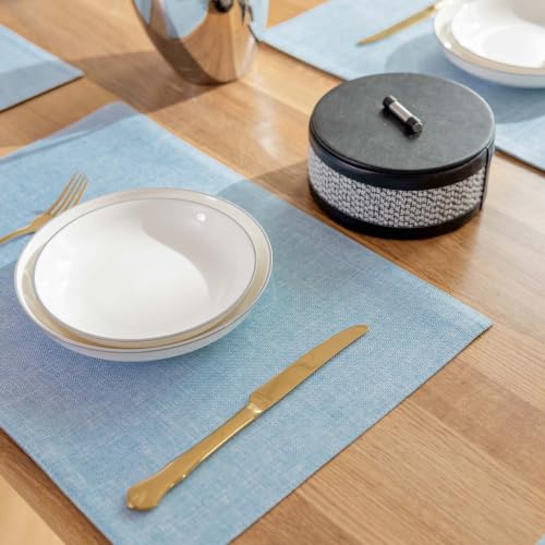 Demetex Placemats Set of 8 Heat Resistant Blue Placemats Soft Washable Linen Place Mats Table Mat for Dinner Gathering Banquet, 13x19 inch, Blue - color: Blue, size: Placemats set of 8