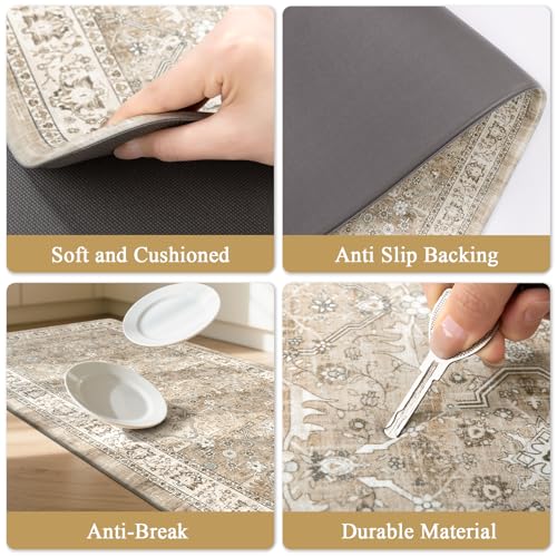 Pauwer Anti Fatigue Kitchen Floor Mats Set of 3, Cushioned Rug, Light Brown - color: Light Brown