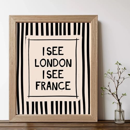 Funny Bathroom Wall Art Framed I See London I See France Bathroom Sign - color: Black and White, size: 14"L x 11"W