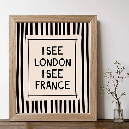 Funny Bathroom Wall Art Framed I See London I See France Bathroom Sign - color: Black and White, size: 14"L x 11"W