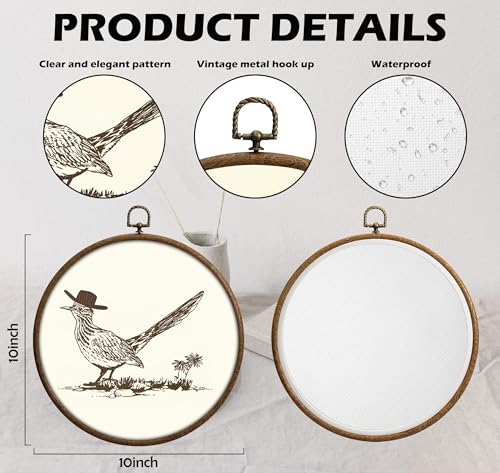 Cowboy Roadrunner Round Wall Decor, Western Decors for Home, Printed Canvas Wall Hanging for Bedroom Kitchen Office, Round Wall Decoration, Ranch Hanging, Circular Wall Hanging with Hooks,8 - color: Cowboy07