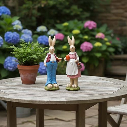 Easter Bunny Figurines Set of 2, Resin Rabbit Couple, 6.1 Inch - size: 6.1 inch