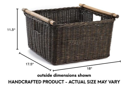 The Basket Lady Deep Pole Handle Wicker Storage Basket XL Walnut Brown - color: Antique Walnut Brown, size: Extra Large