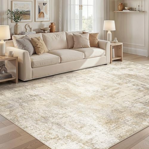 cotiled 10x13 Area Rugs Living Room: Washable Abstract Rug Beige - color: Beige, size: 10' x 13' (Rectangular)