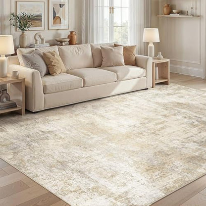cotiled 10x13 Area Rugs Living Room: Washable Abstract Rug Beige - color: Beige, size: 10' x 13' (Rectangular)