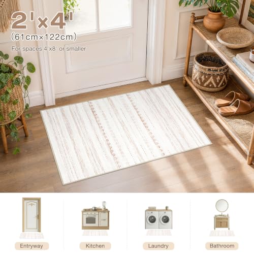 Nakagishi Boho 2x4 Washable Area Rug Non Slip Carpet for Entryway Beige - color: Beige Brown, size: 2' X 4' (Rectangular)