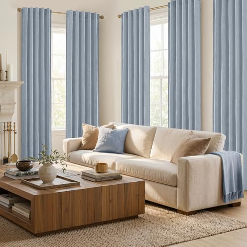 MIULEE Thick Linen Curtains, 42Wx90L, Light Blue Semi Sheer Linen Textured - color: Chambray Blue, size: 42"W x 90"L (Pack of 2)