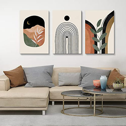 Boho Wall Art Set of 3, Mid Century Modern Canvas Wall Painting, Neutral Abstract Geometric Prints for Bedroom, Bathroom, Living Room, Office - color: Boho Prints-2, size: 20x30inchx3pcs