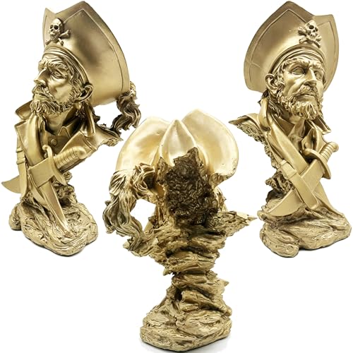 H&W Golden Pirate Figurines - Buccaneer Francis Drake Statue Decoration - color: Pirate-golden