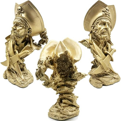 H&W Golden Pirate Figurines - Buccaneer Francis Drake Statue Decoration - color: Pirate-golden