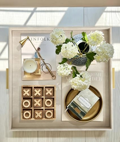 HofferRuffer Extra Large Square Serving Tray, Elegant Faux Leather Ottoman Tray with Gold Hardware Handles, Serve Tea, Coffee or Breakfast in Bed, 24 x 24 inches (Light Grey, 24" x 24" x 2") - color: Light Grey, size: 24" x 24" x 2"