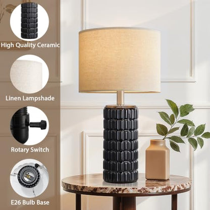 Seealle 23" Modern Ceramic Table Lamps Set of 2, Lamps for Bedroom, Black - color: Black