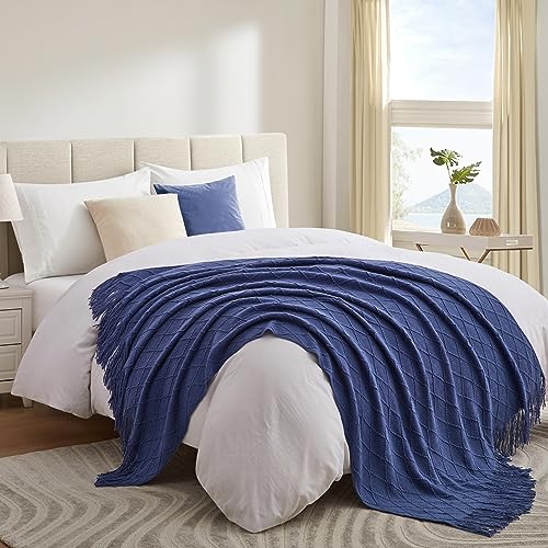 Acrylic Knitted Throw Blanket, Navy, 50 x 60 Inches - color: Navy