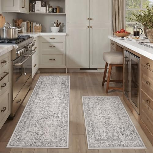 HUGEAR 2-Piece Grey Neutral Kitchen Rug Set - color: Grey, size: 20"x32"+20"x48"