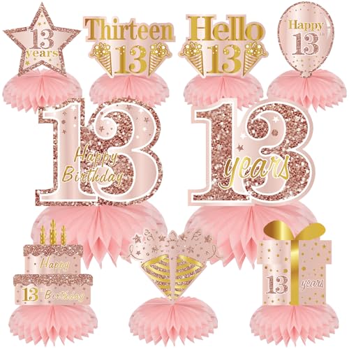 Turypaty Happy 13th Birthday Honeycomb Table Centerpieces Decorations Girls - style: Pink Rose Gold 13th
