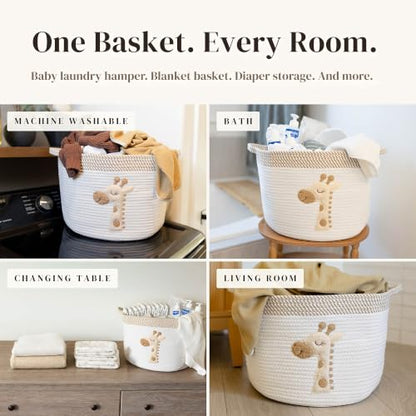 Giraffe Baby Storage Basket, Woven Cotton Rope Nursery Bin, 15x11 in - color: Giraffe