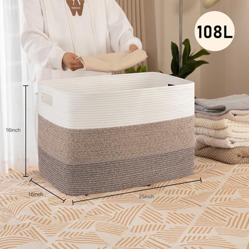 OIAHOMY 108L Extra Large Blanket Basket Dog Toy Basket radient Dark Brown - color: Gradient Dark Brown