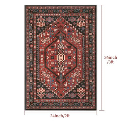 Ciicool 2x3ft Small Area Rug,Washable Boho Thin Mat for Entryway Kitchen - color: Red / Black, size: 2' X 3' (Rectangular)