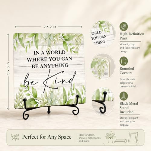 Be Kind Wood Sign with Stand, Positive Affirmation Desk Decor for Home Office, Inspirational Gifts for Women Men, Sage Greenery Wooden Plaque for Shelf Bedroom Table-B13 - style: Greenery Be Kind