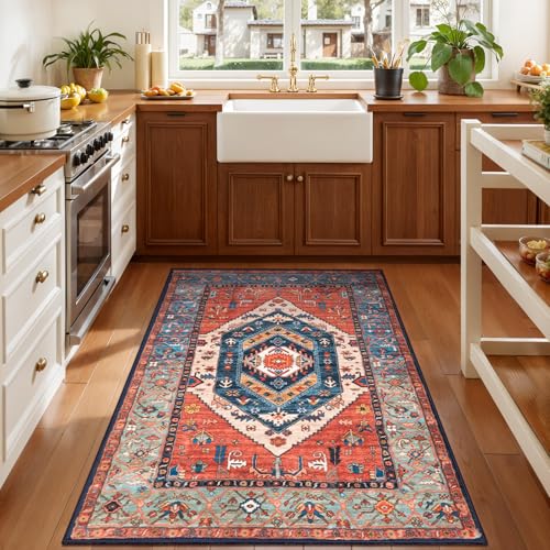 SERISSA 3x4 Washable Non Slip Boho Area Rug for Entryway，Rust - color: Rust/Multi, size: 3' x 4' (Rectangular)