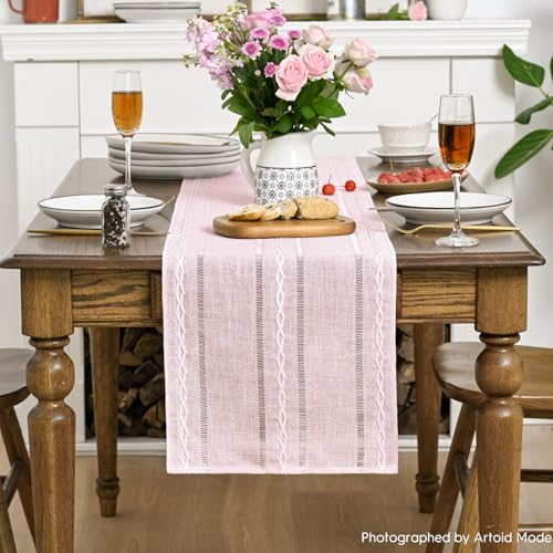 Artoid Mode Pink Rustic Cotton Linen Table Runner 13x36 Inch - color: Pink, size: 13" x 36"