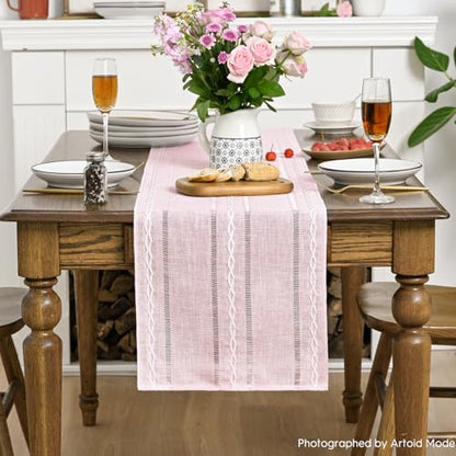 Artoid Mode Pink Rustic Cotton Linen Table Runner 13x36 Inch - color: Pink, size: 13" x 36"
