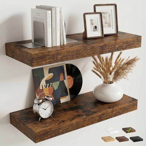 20 Inch Floating Shelves for Wall, 8"D Wood Storage Shelves, Brown Finish - color: Brown, size: 20 Inch