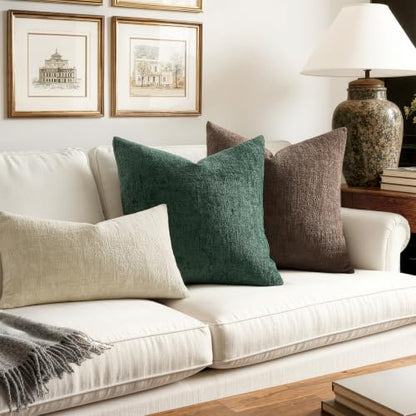 MIULEE Christmas Couch Pillow Covers Textured Chenille 18x18 Dark Green - color: Dark Green, size: 18" x 18" (Pack of 2)