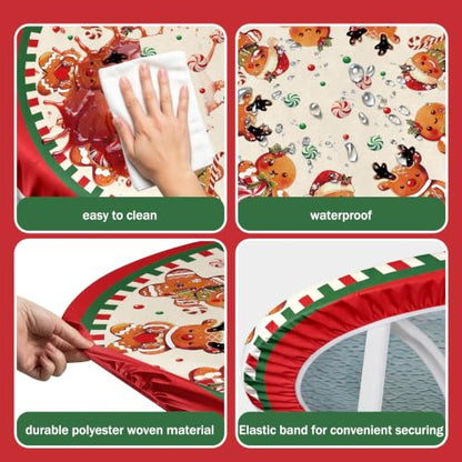 Gingerbread Christmas Tablecloth Round 43x43 Inch Polyester Woven - color: Gingerbread