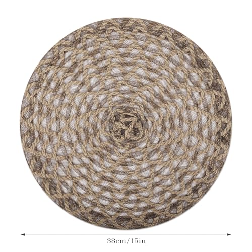 fanquare Natural 15" Round Burlap Placemats for Dining Table, Set of 6 Jute Woven Table Mats with Braided Wave Rim, Heat Resistant Rustic Boho Chargers - color: Brown