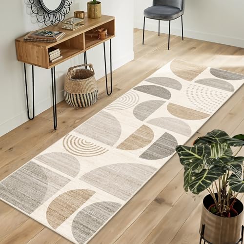 MUJOO Boho Runner Rug Washable,2x6 Area Rugs Non Slip Modern Abstract - color: Beige and Cream, size: 2' x 6' (Rectangular)