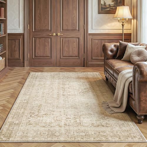 FMFUNCTEX 5x7 Washable Beige Vintage Neutral Large Area Rug for Living Room - color: Beige, size: 5' x 7' (Rectangular)