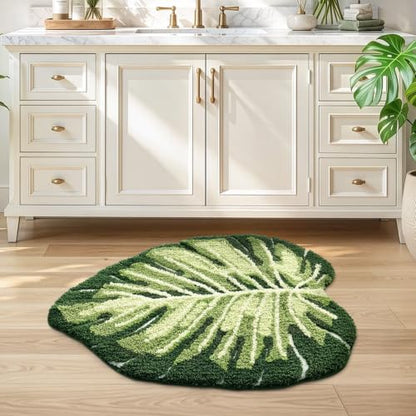 LUMI Bathroom Rug Green Leaf, Absorbent Non Slip Bath Mat, 31.5"x47" - color: Ample Monstera-large