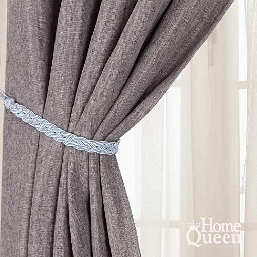 Home Queen Hand Braided Curtain Tie Back, 4 Rope Belt Curtain Tie with 4 Metal Hooks, Grey - color: Grey, size: 4 Pack
